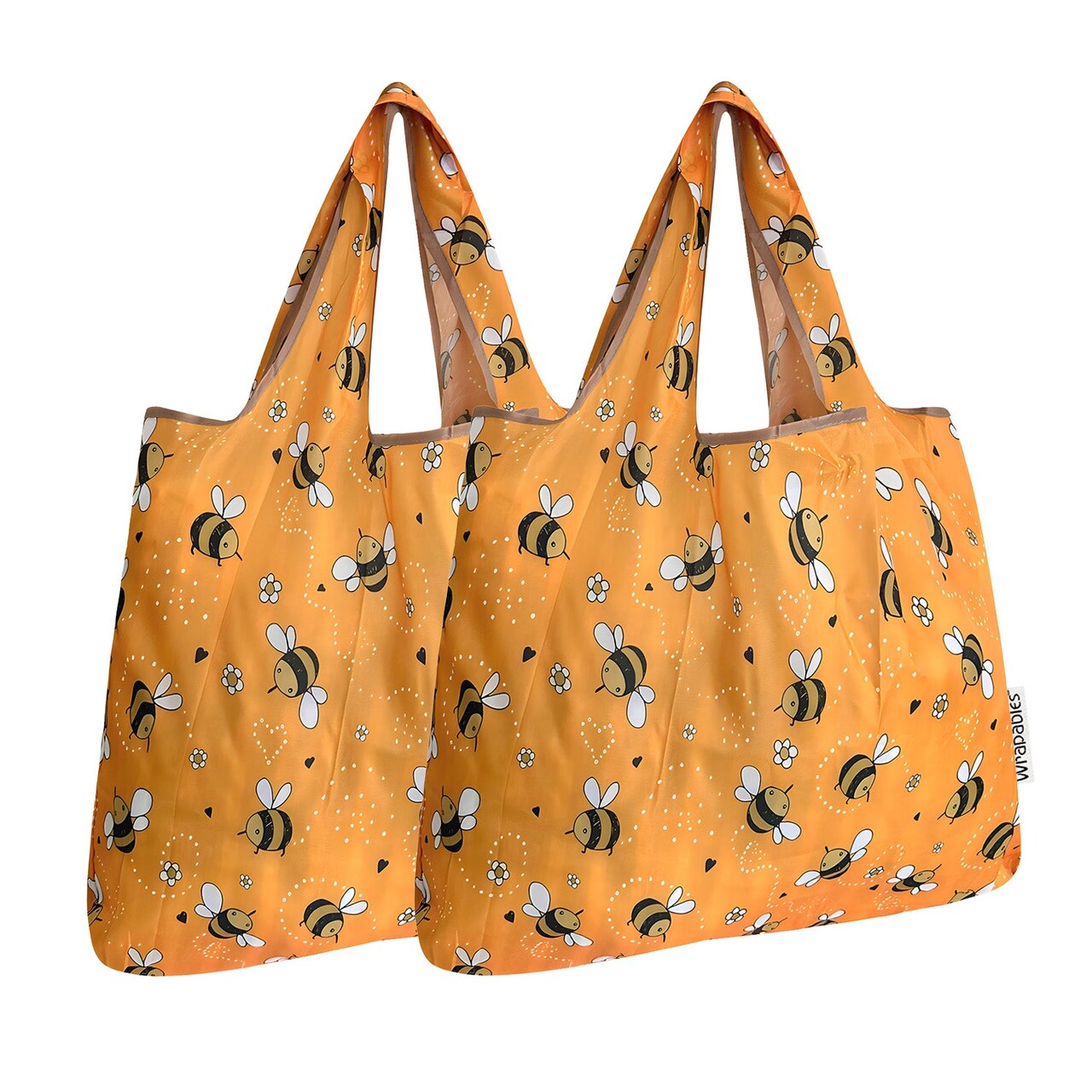 Wrapables Foldable Tote Nylon Reusable Grocery Bag (Set of 2), Yellow Bees